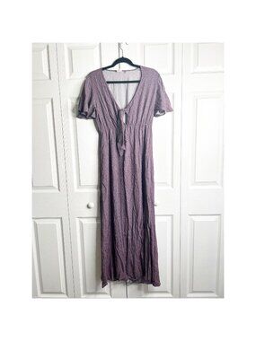 Charli Svea Purple Printed Short Sleeve Tie Front Maxi Dress Women's Size 6